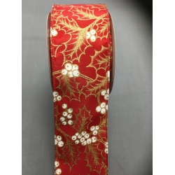 Holly Berry Red Wired Ribbon 2.5" 10y  